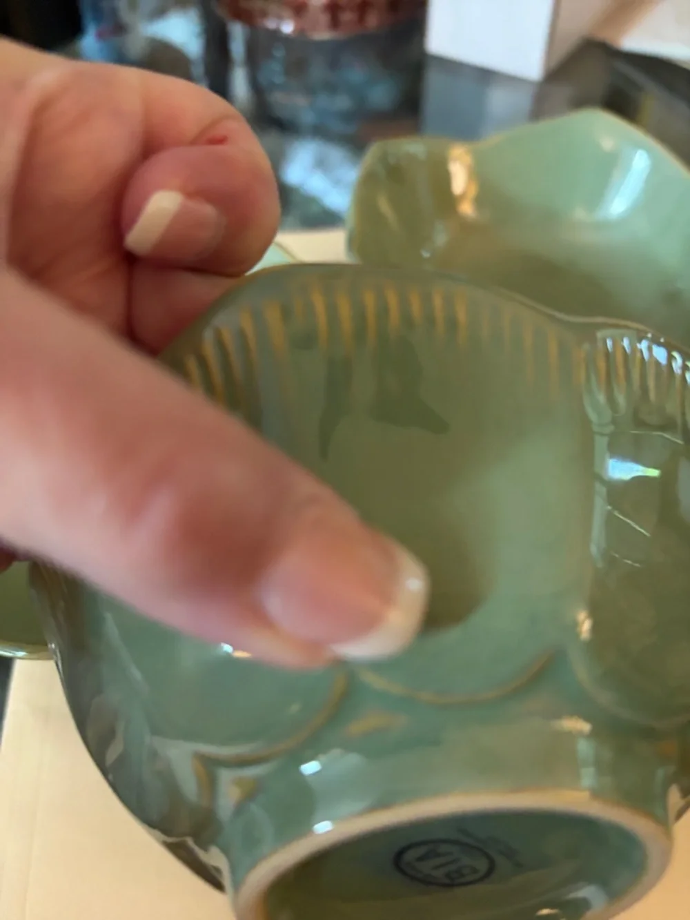 VINT 1970’s porcelain lotus bowls trio in green  Rare find. Manufactured BIA.